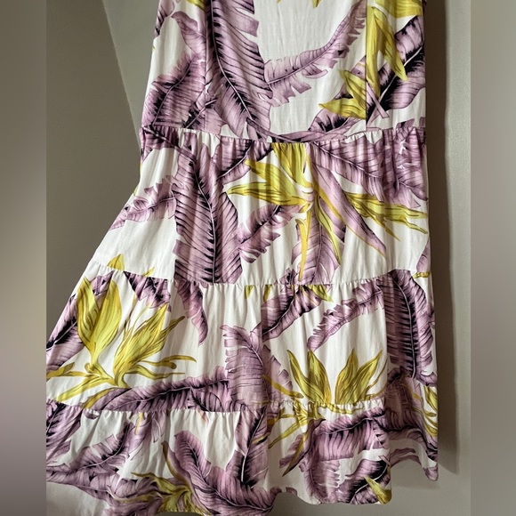 LOFT Paradise Tiered Dress White Tropical Palm Leaf Print | Size 6 | Never Worn - Picture 7 of 10